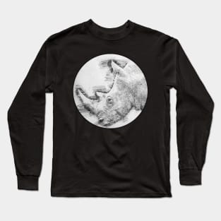 Pencil Sketch Rhino Drawing Long Sleeve T-Shirt